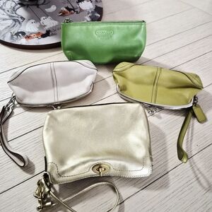 Coach Leather Wristlet Collection - Green, Gold, Cream